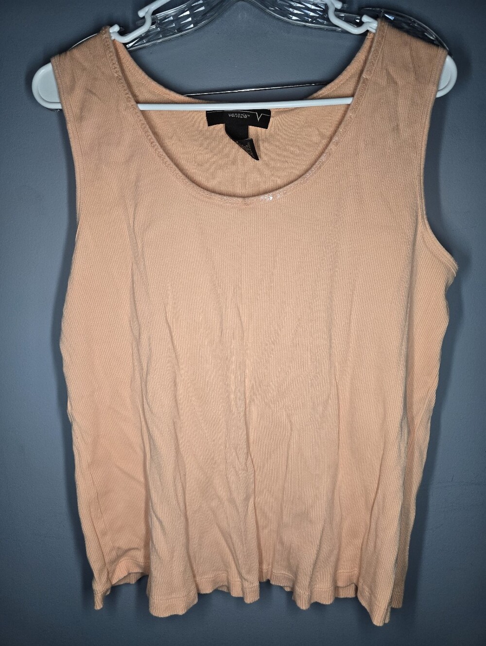 Venezia Sleeveless Ribbed Sequins Tank Top Shirt-Womens XL/18-20-Peach